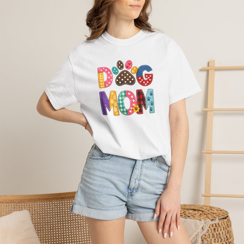 Dog Mom T-Shirt — Colorful Paw Print Graphic Tee for Pet Lovers