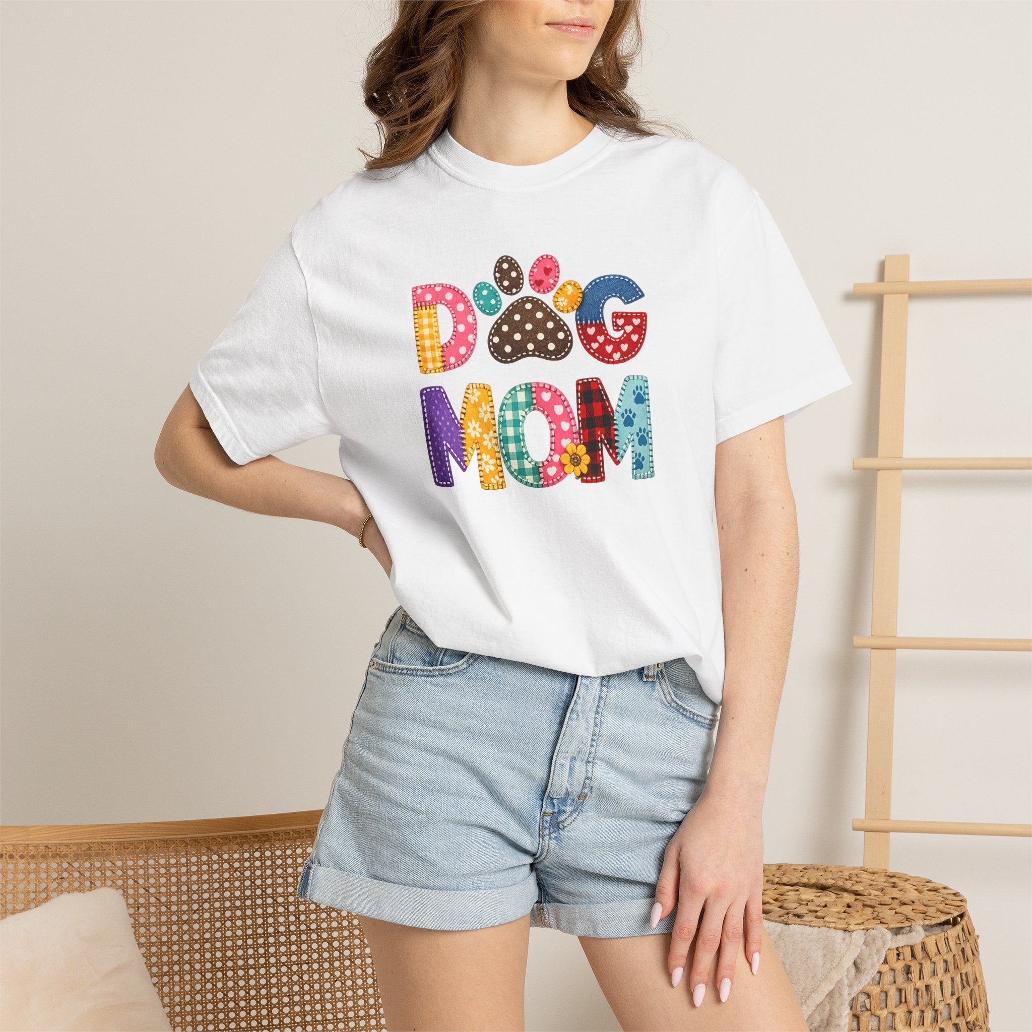 Dog Mom T-Shirt — Colorful Paw Print Graphic Tee for Pet Lovers