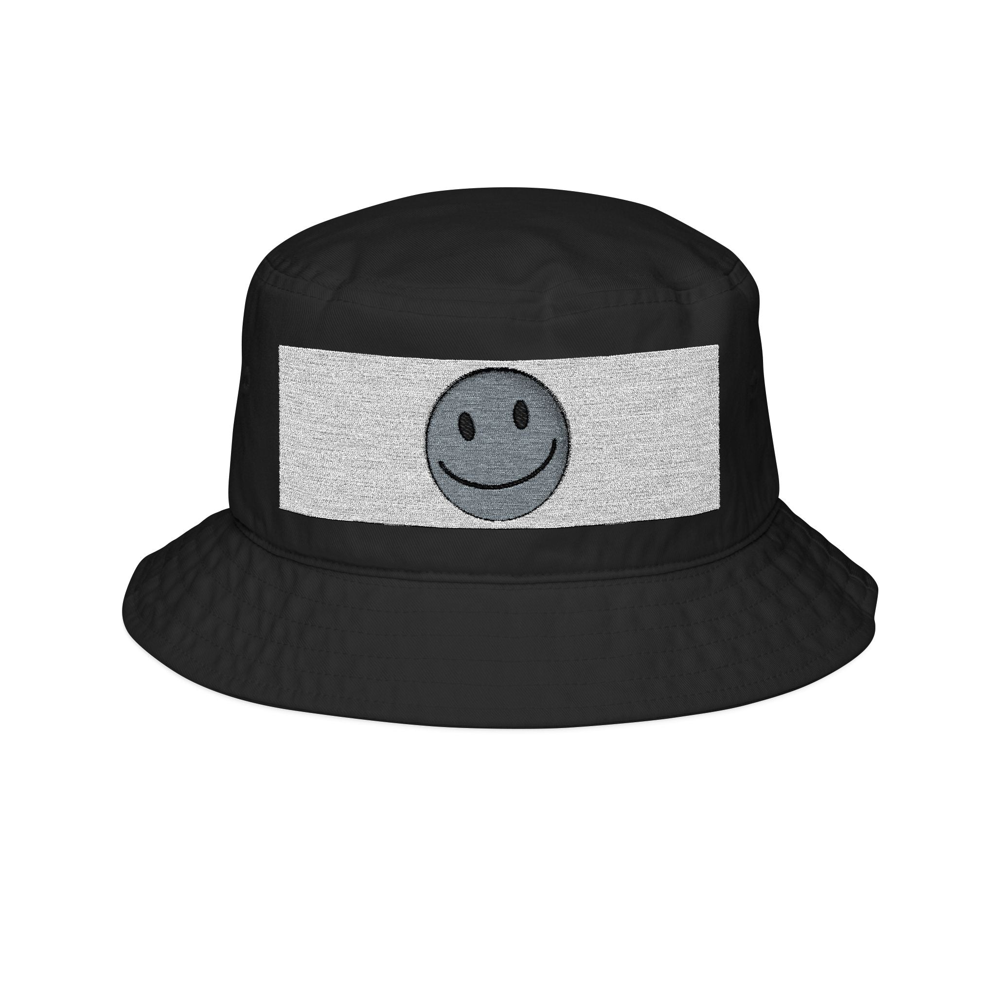 Smiley Embroidered Bucket Hat — Retro Grunge Smile Patch