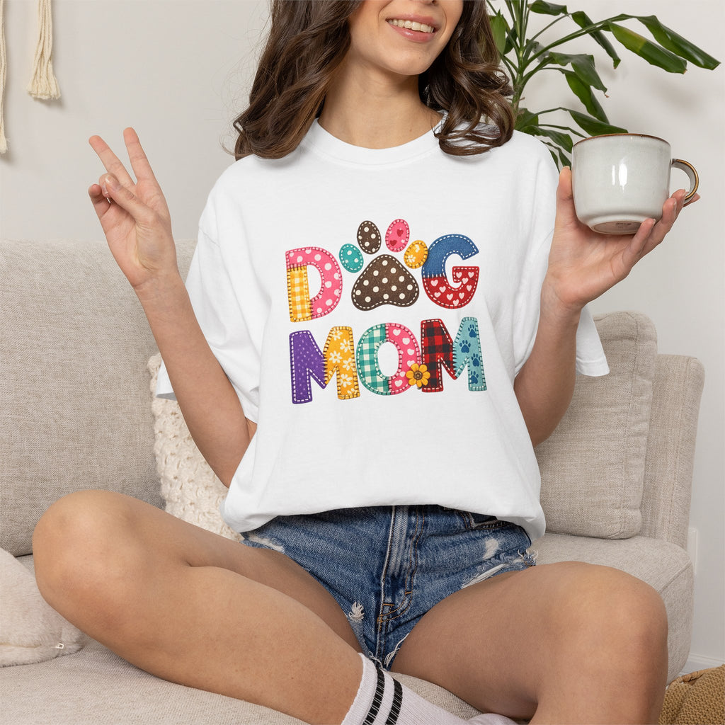 Dog Mom T-Shirt — Colorful Paw Print Graphic Tee for Pet Lovers