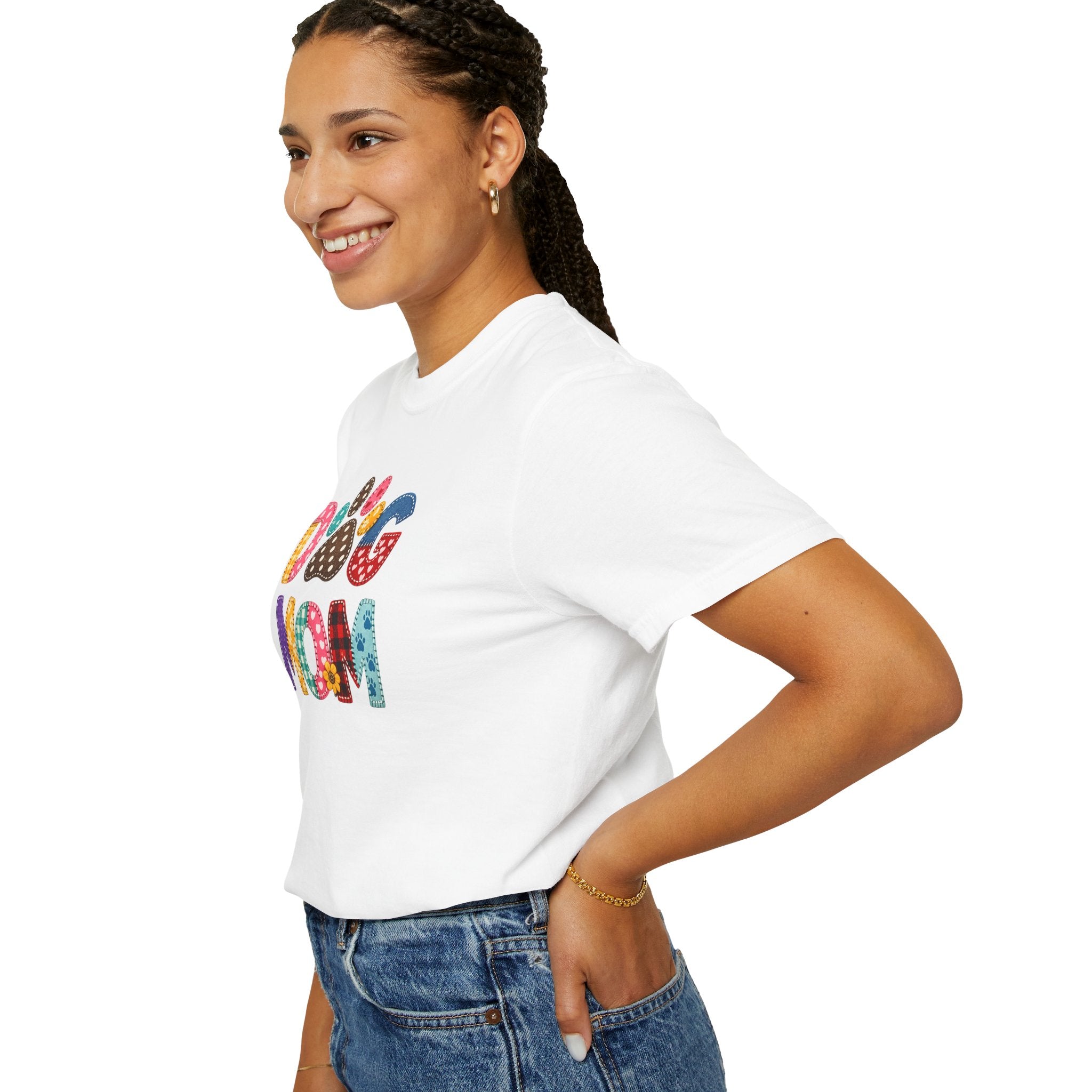 Dog Mom T-Shirt — Colorful Paw Print Graphic Tee for Pet Lovers