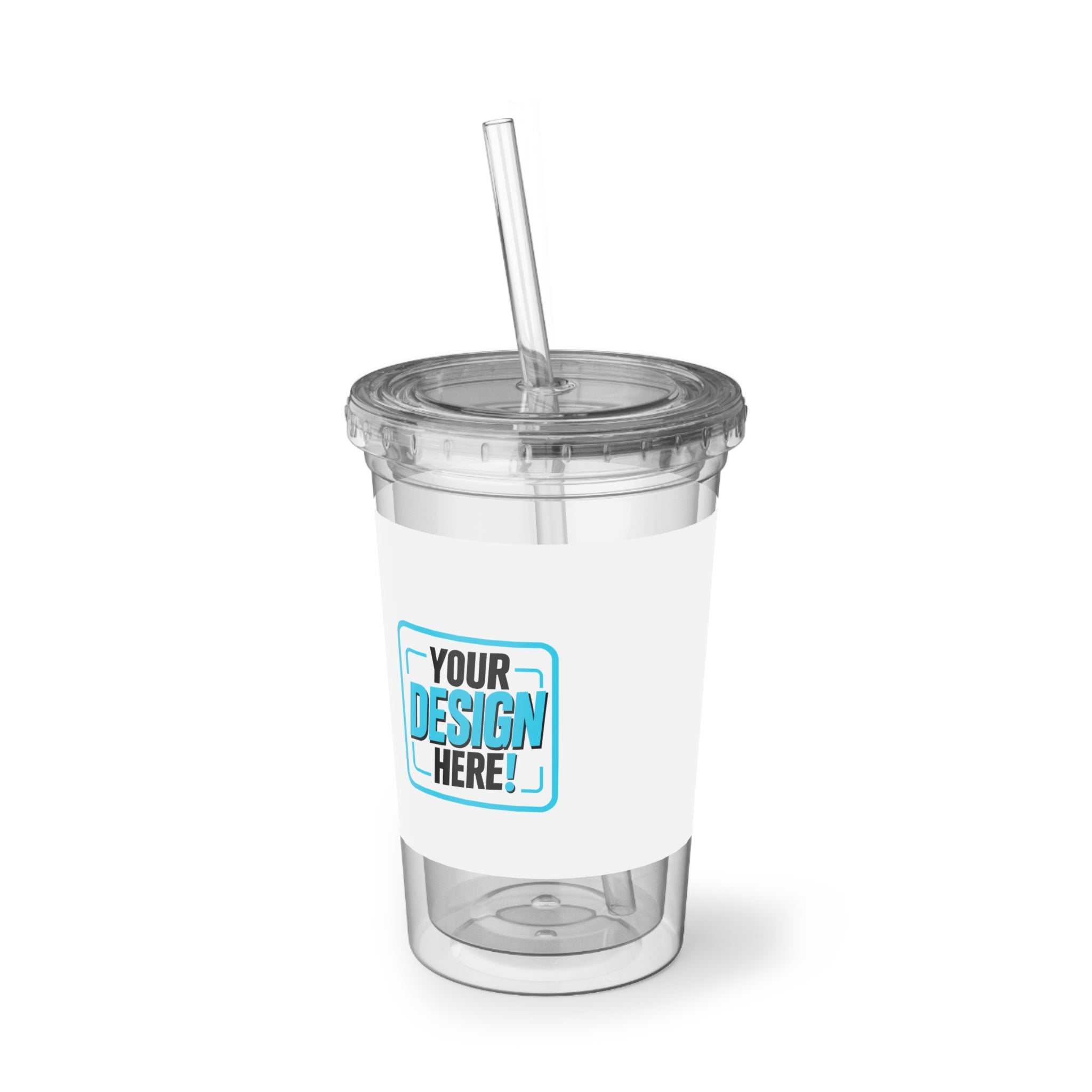 Smiley Acrylic Tumbler – Suave Blue Happy Face Cold Cup with Straw