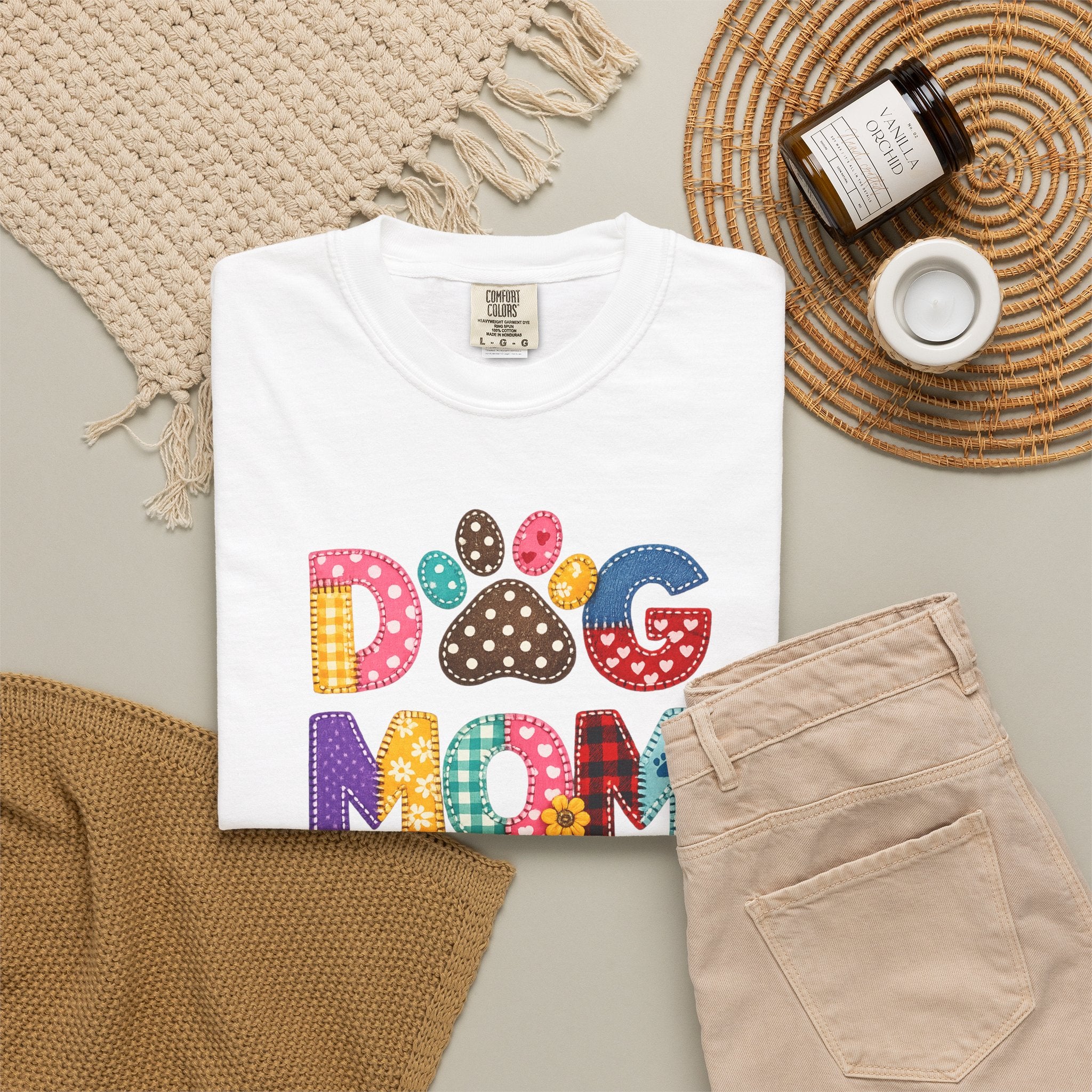Dog Mom T-Shirt — Colorful Paw Print Graphic Tee for Pet Lovers