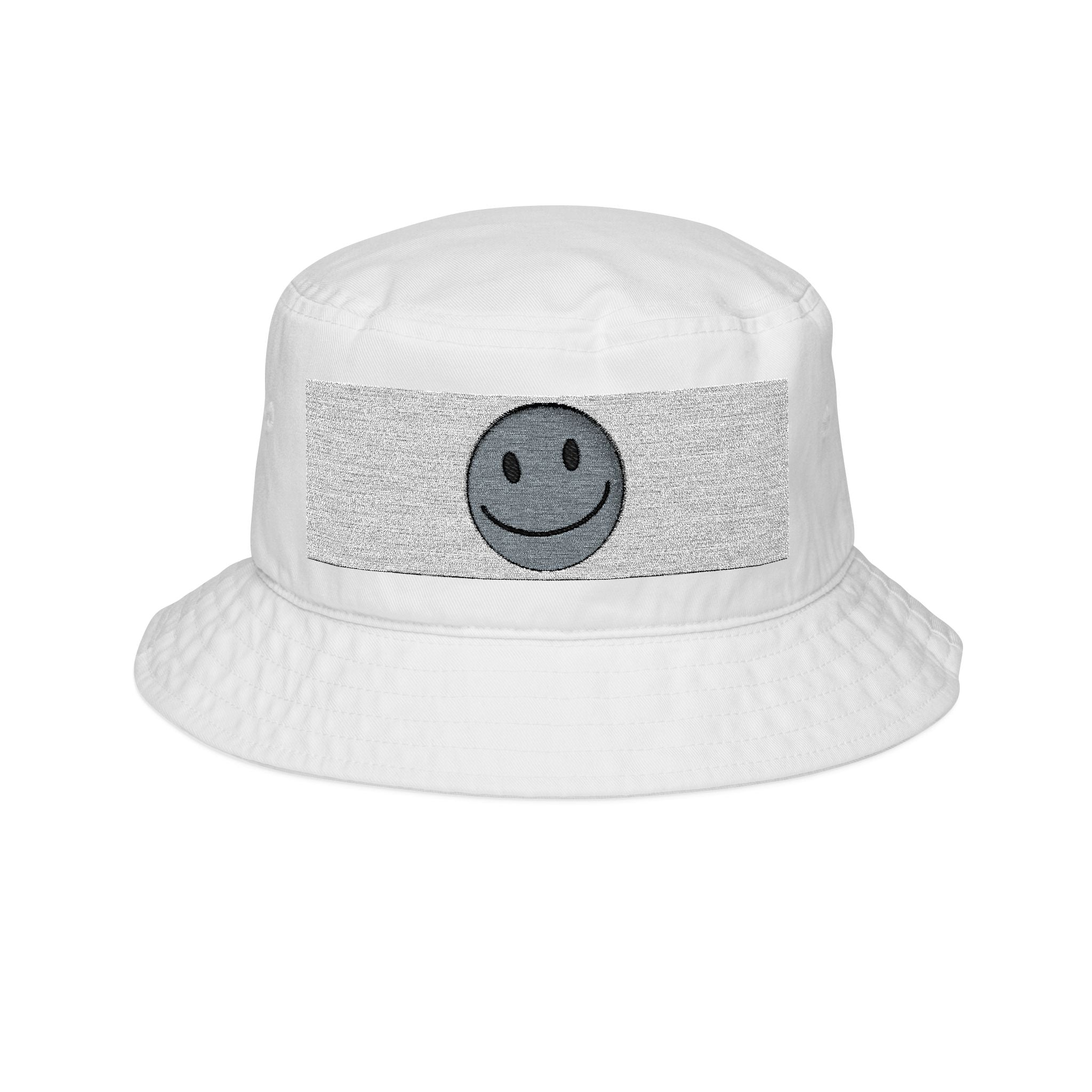 Smiley Embroidered Bucket Hat — Retro Grunge Smile Patch
