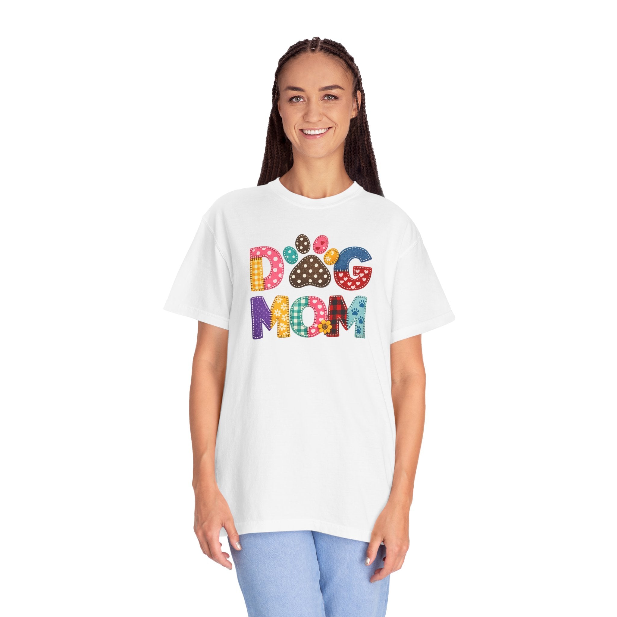 Dog Mom T-Shirt — Colorful Paw Print Graphic Tee for Pet Lovers