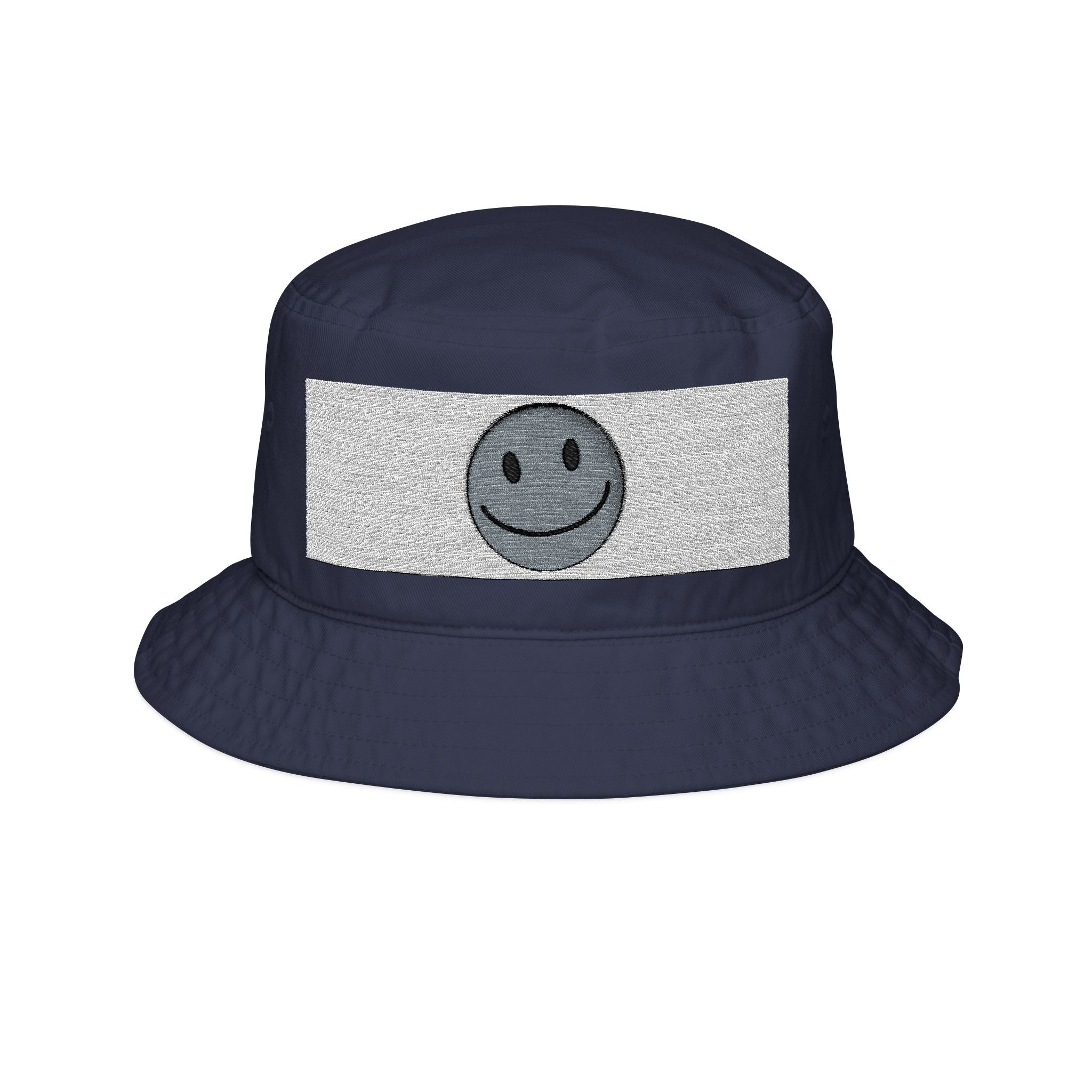 Smiley Embroidered Bucket Hat — Retro Grunge Smile Patch