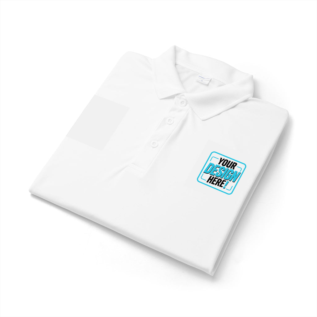 Polo Shirt - White Performance Sport Polo with 'Your Design Here' Patch