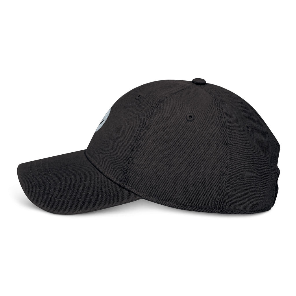 Embroidered Smiley Denim Hat — Black Casual Cap with White Smile Face