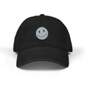 Embroidered Smiley Denim Hat — Black Casual Cap with White Smile Face