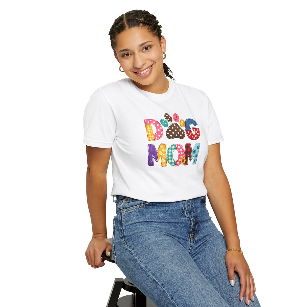 Dog Mom T-Shirt — Colorful Paw Print Graphic Tee for Pet Lovers