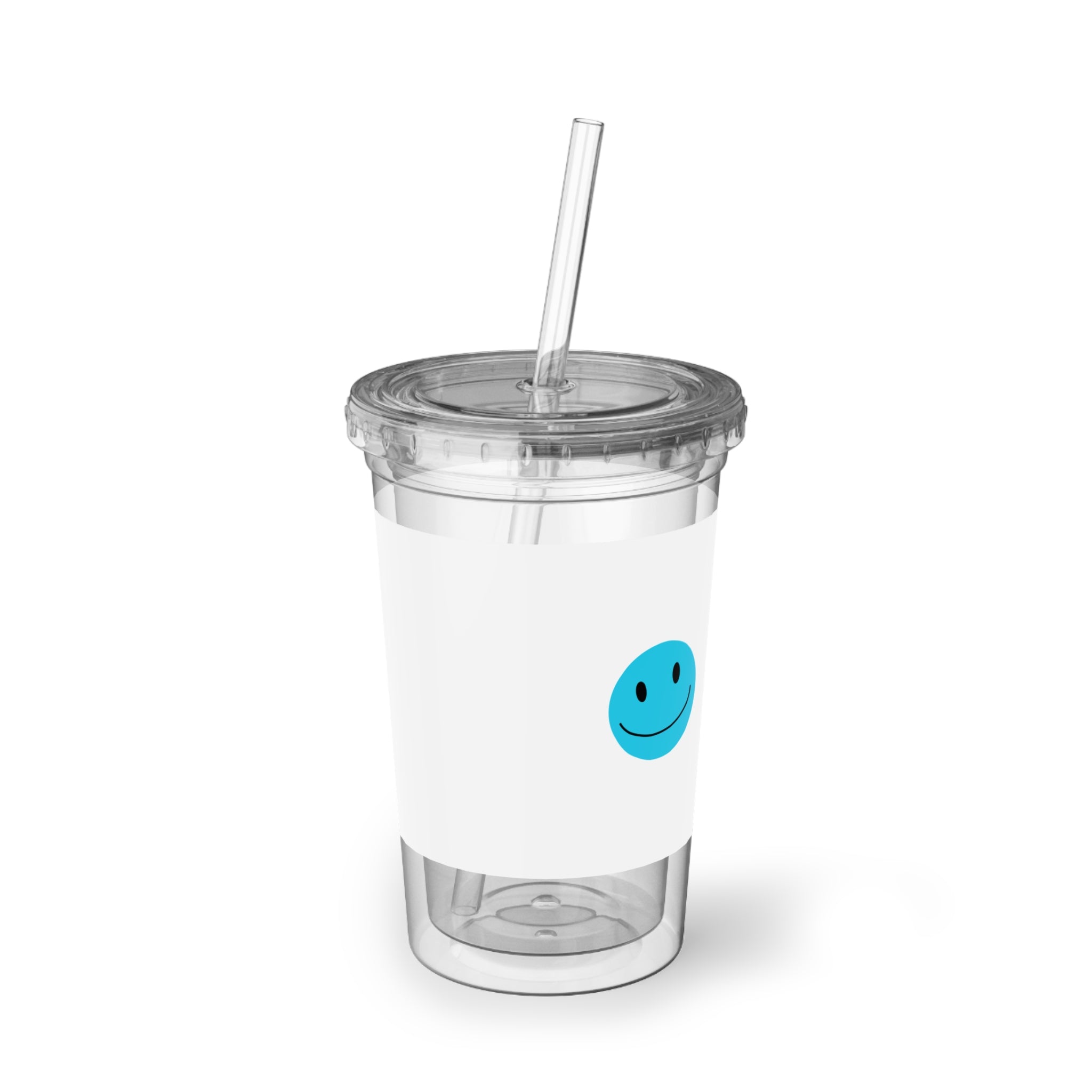 Smiley Acrylic Tumbler – Suave Blue Happy Face Cold Cup with Straw